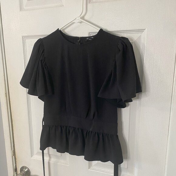 2/$40 - EXPRESS Black Peplum Blouse with Tie Back - Picture 1 of 6